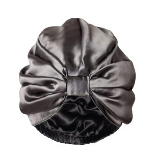 Jedwabny turban do spania dwustronny Grafitowy Czarny Queen Sleep 2