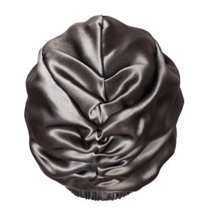 Jedwabny turban do spania dwustronny Grafitowy Czarny Queen Sleep 3