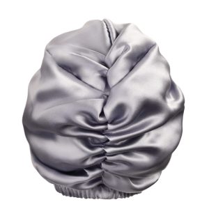 Jedwabny turban do spania dwustronny Szary Kremowy Queen Sleep 1
