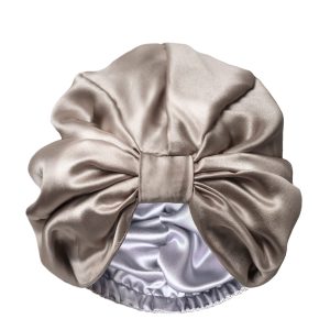 Jedwabny turban do spania dwustronny Szary Kremowy Queen Sleep 2