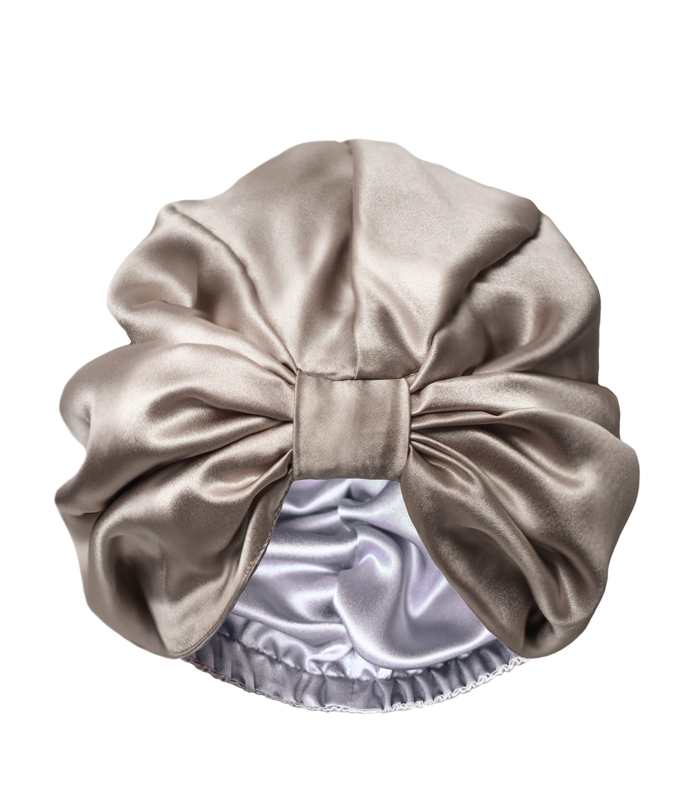 Jedwabny turban do spania dwustronny Szary Kremowy Queen Sleep 2