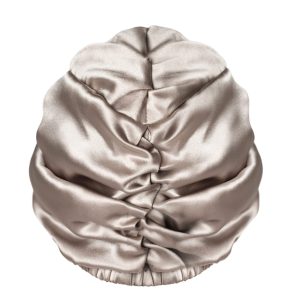 Jedwabny turban do spania dwustronny Szary Kremowy Queen Sleep 3