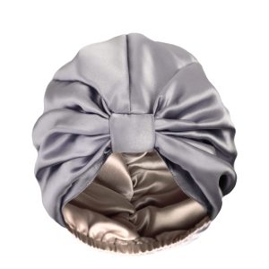 Jedwabny turban do spania dwustronny Szary Kremowy Queen Sleep