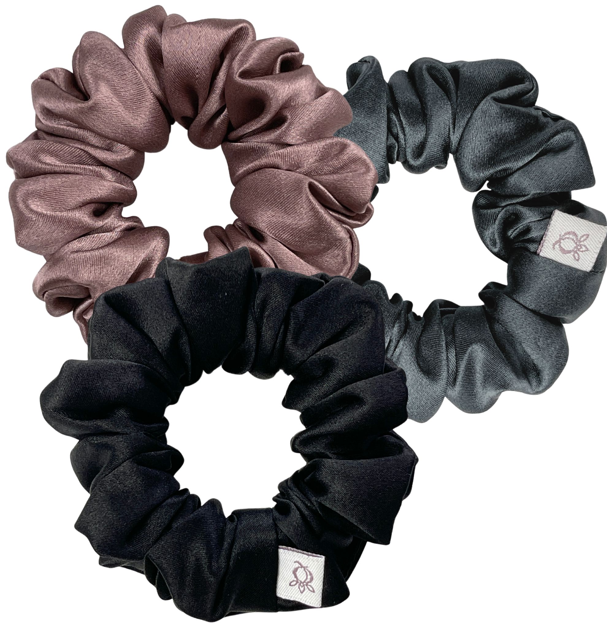 Zestaw 3 jedwabne gumki do włosów - Ciemny