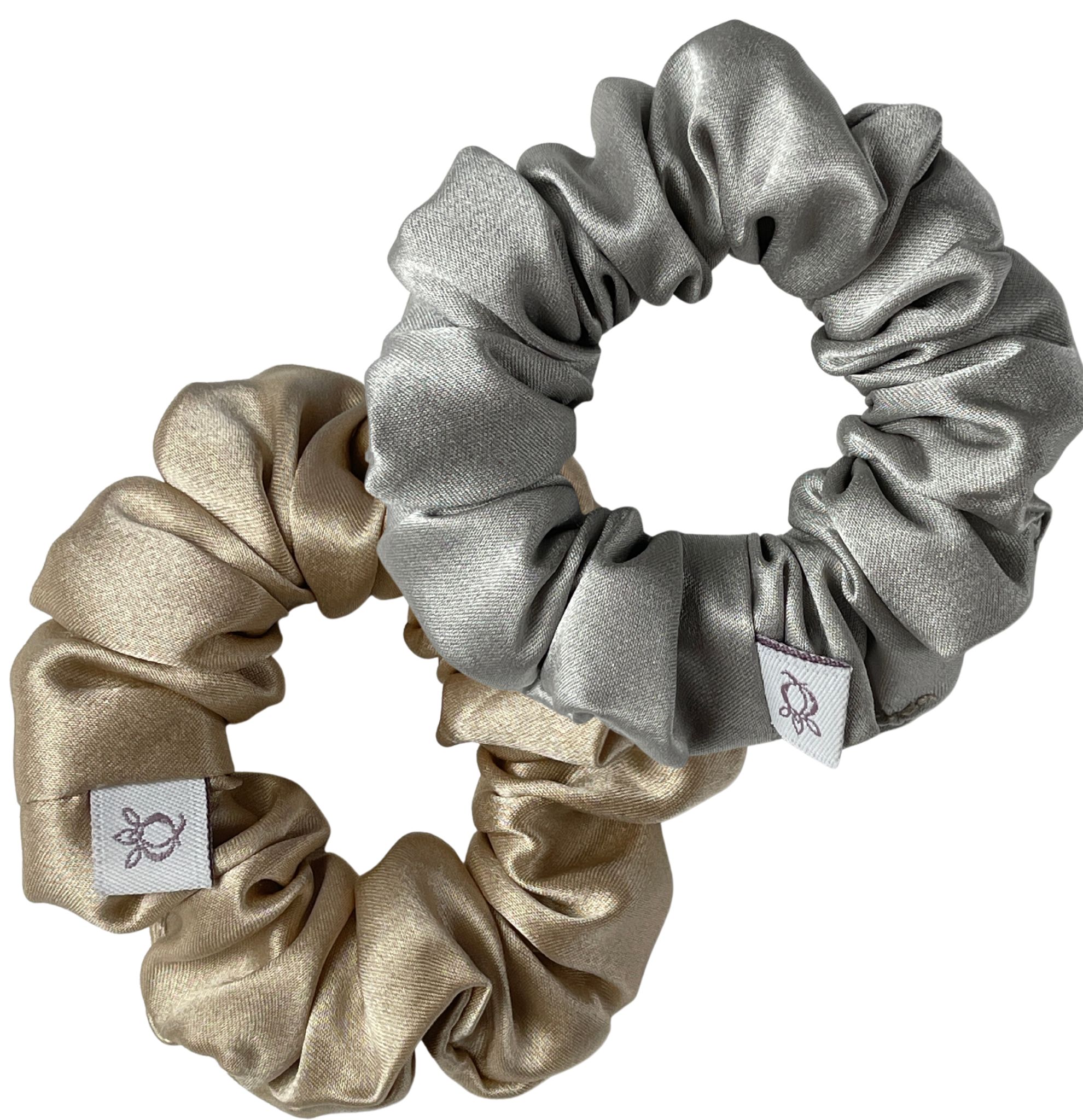 Zestaw 2 jedwabne gumki do włosów - Champagne i Jasnoszara