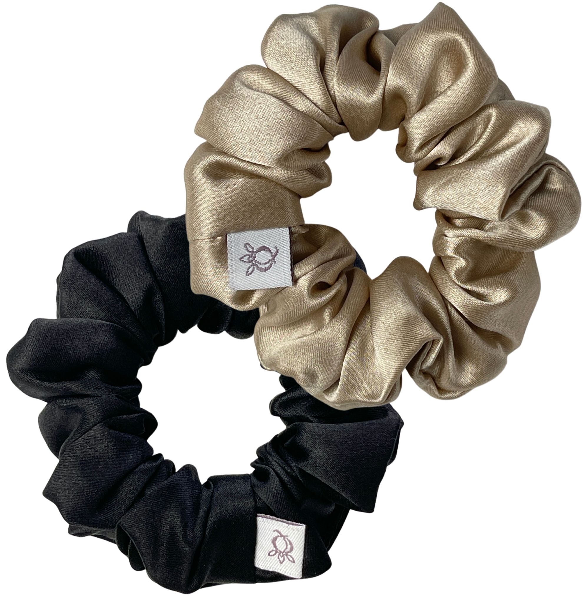 Zestaw 2 jedwabne gumki do włosów - Czarna i Champagne